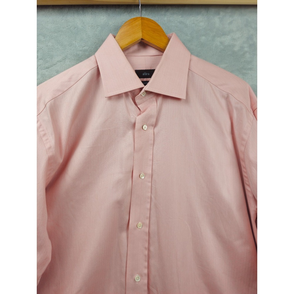Alara Dress Shirt Mens 16.5 Herringbone Pink 2 Ply Egyptian Cotton French Cuff - Picture 2 of 6